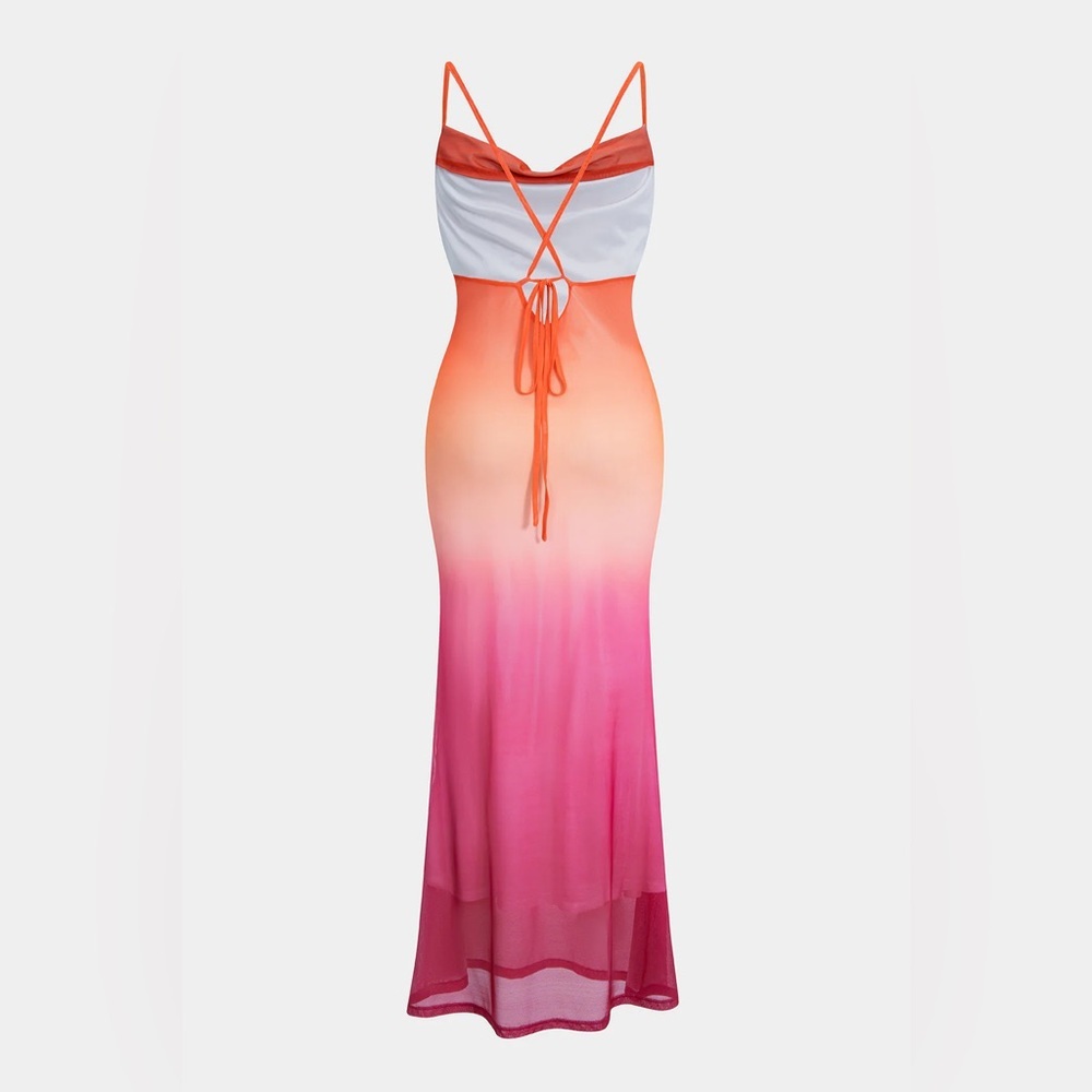 Spaghetti-Strap Ombre Maxi Dress in Red-Orange-Pink - Picture 3 of 5